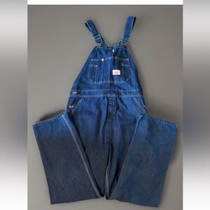Roundhouse Low Back Denim Bib Overalls Elastic Suspenders USA Zipper Fly 37x30